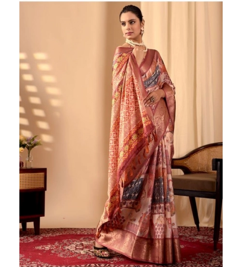 Generic Women's Faux_Silk Printed Saree With Unstitched Blouse 5.5Mtr (Peach) Generic Women's Faux_Silk Printed Saree With Unstitched Blouse 5.5Mtr (Peach)