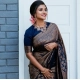 Generic Women's Litchi silk Printed Saree With Unstitched Blouse (Blue)