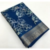Generic Women's Cotton Silk Floral Printed Saree With Unstitched Blouse 5.5Mtr (Blue)