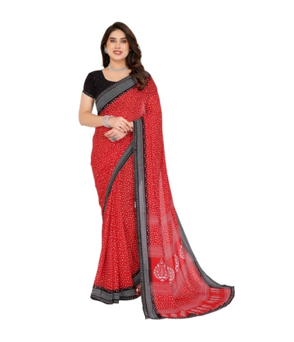 Generic Women's Georgette Printed Saree With Unstitched Blouse 5.5Mtr (Red)