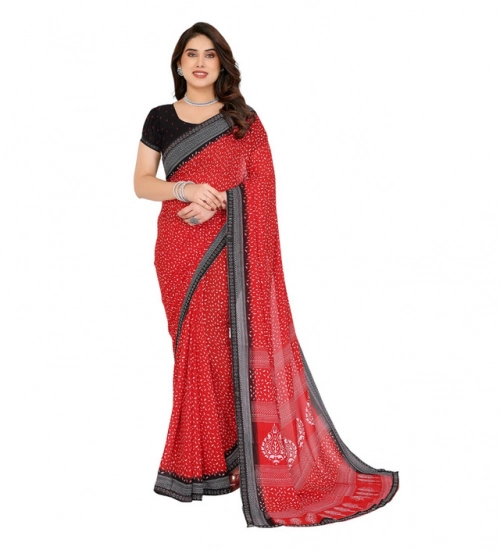 Generic Women's Georgette Printed Saree With Unstitched Blouse 5.5Mtr (Red)