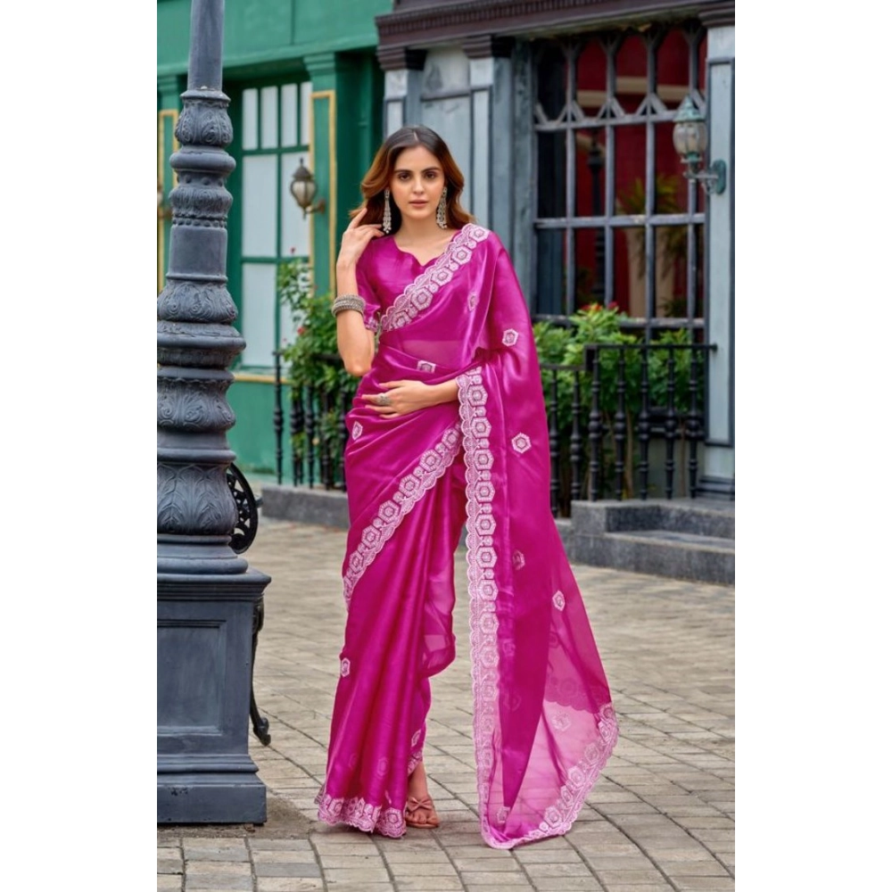 Generic Women's Faux Shimmer Geometric Ready to wear Saree With Unstitched Blouse 5.5Mtr (Pink) Generic Women's Faux Shimmer Geometric Ready to wear Saree With Unstitched Blouse 5.5Mtr (Pink)