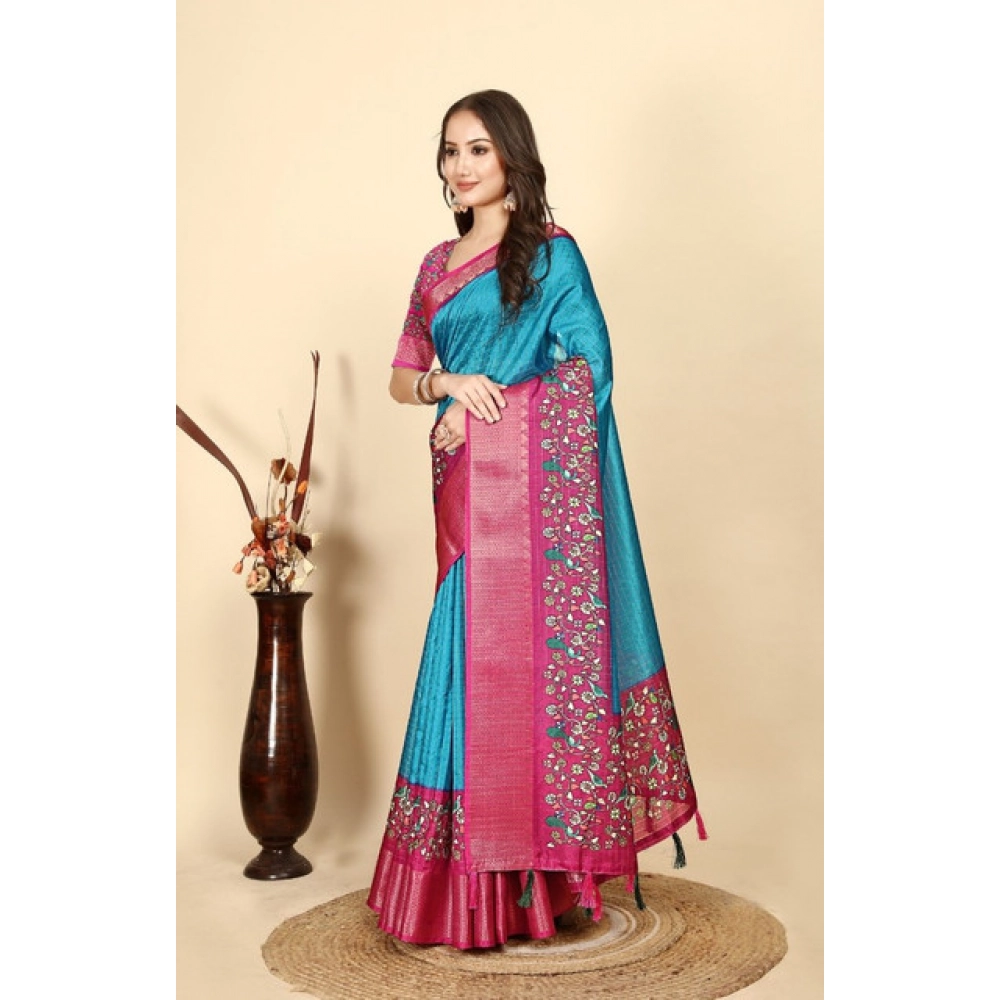 Generic Women's Cotton Silk Printed Saree With Unstitched Blouse 5.5Mtr (Blue-Pink) Generic Women's Cotton Silk Printed Saree With Unstitched Blouse 5.5Mtr (Blue-Pink)