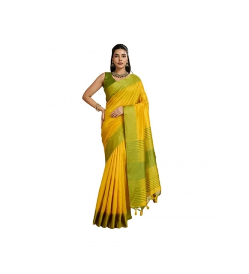 Generic Women's Raw_Silk Woven Saree With Unstitched Blouse 5.5Mtr (Yellow)