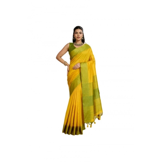 Generic Women's Raw_Silk Woven Saree With Unstitched Blouse 5.5Mtr (Yellow) Generic Women's Raw_Silk Woven Saree With Unstitched Blouse 5.5Mtr (Yellow)