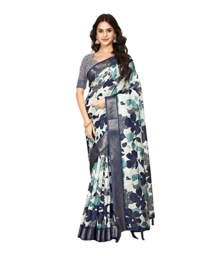 Generic Women's Cotton Silk Floral Printed Saree With Unstitched Blouse 5.5Mtr (Multicolor)