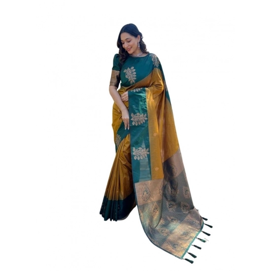 Generic Women's Soft Lichi Silk Printed Saree With Unstitched Blouse 5.5Mtr (Mustard )