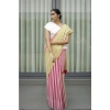 Generic Women's Linen Printed Saree With Unstitched Blouse 5.5Mtr (Yellow)
