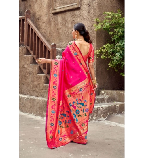 Generic Women's Silk Blend Woven Saree With Unstitched Blouse 5.5 Mtr (Pink)