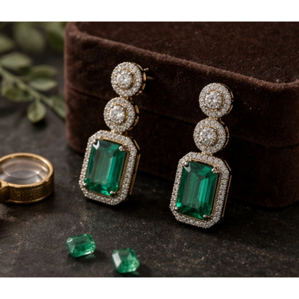 Generic Women's Brass Silver Plated Drop Earrings (Green) Generic Women's Brass Silver Plated Drop Earrings (Green)
