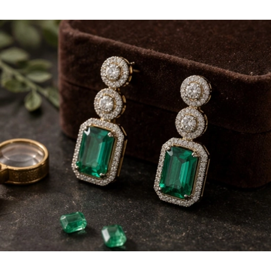 Generic Women's Brass Silver Plated Drop Earrings (Green) Generic Women's Brass Silver Plated Drop Earrings (Green)