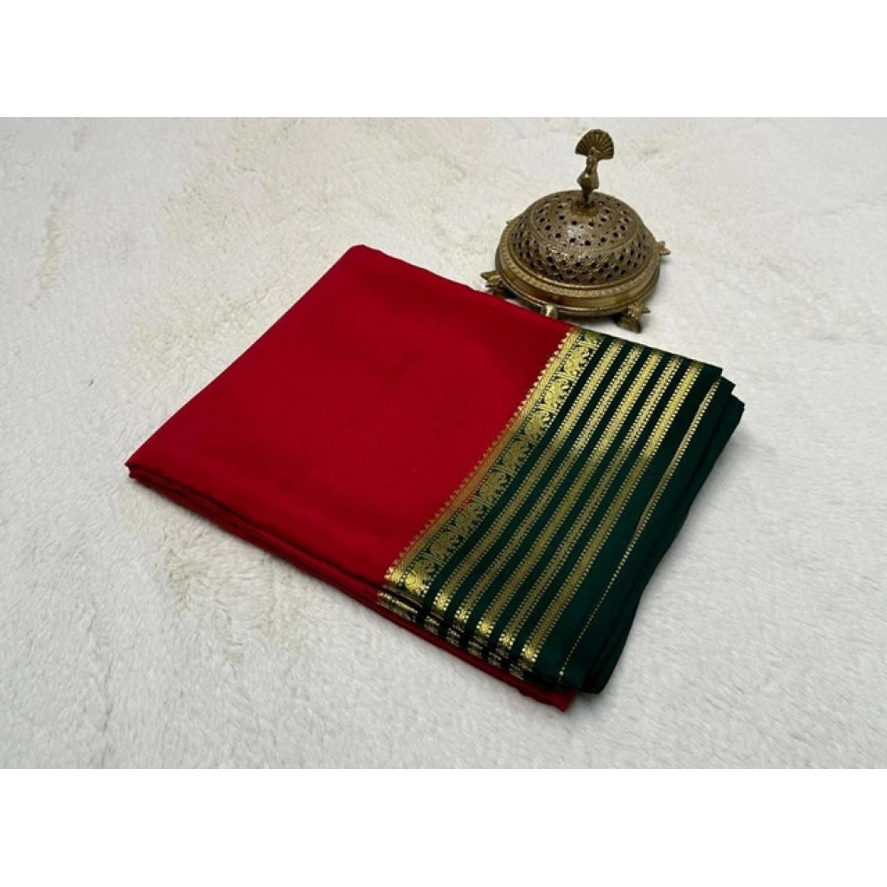 Generic Women's Crepe Chit Pallu Solid Saree With Unstitched Blouse 5.5Mtr (Red) Generic Women's Crepe Chit Pallu Solid Saree With Unstitched Blouse 5.5Mtr (Red)