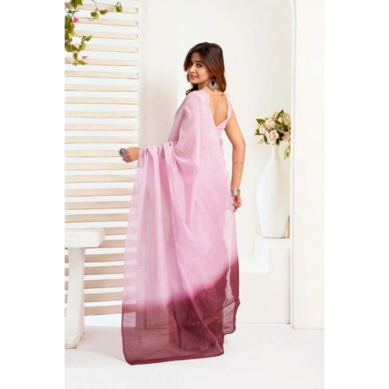 Generic Women's Linen Cotton Printed Ready To Wear With Pocket Saree With Unstitched Blouse 5.5 Mtr (Light_Pink)