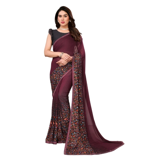 Generic Women's Georgette Printed Saree With Unstitched Blouse 5.5Mtr (Maroon)