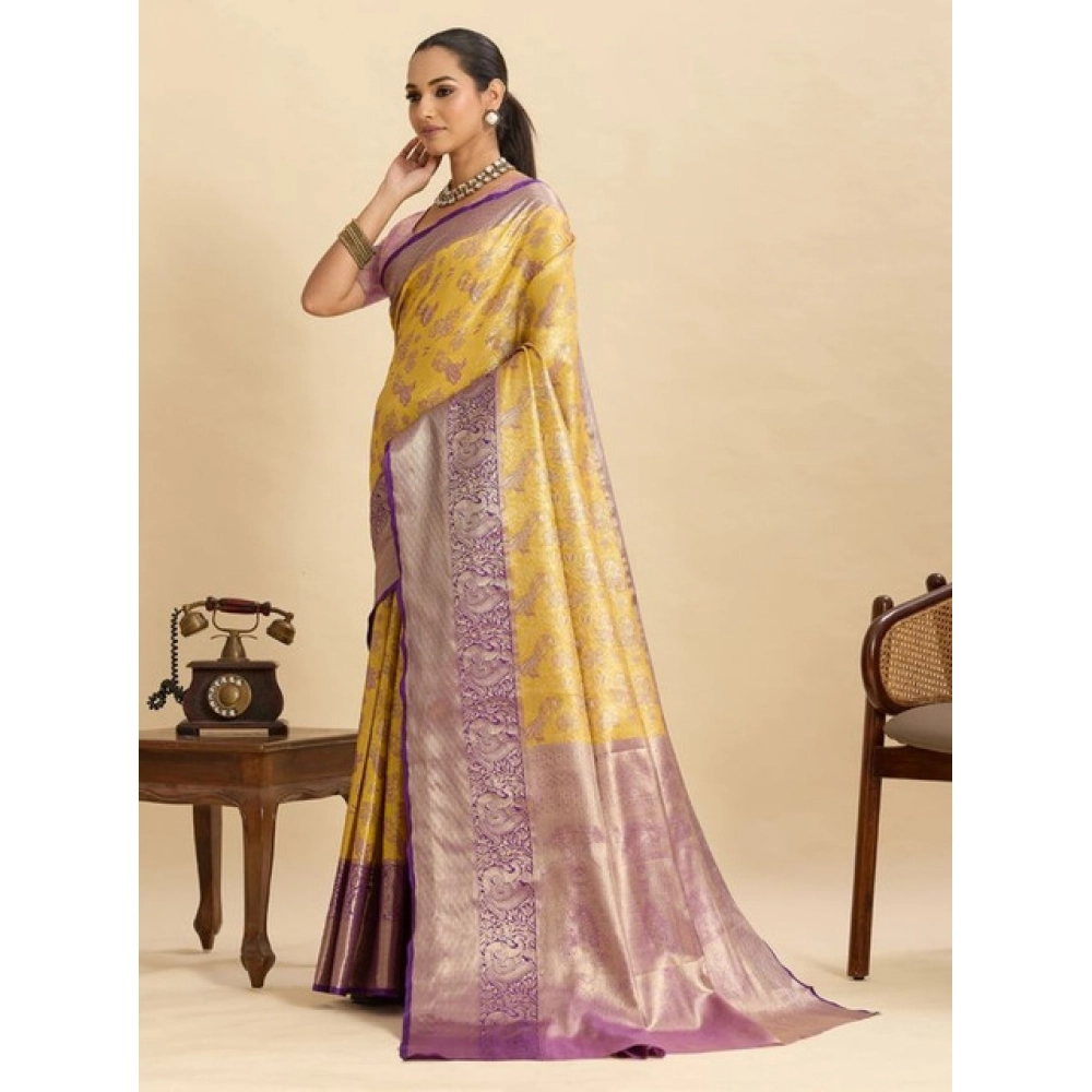 Women's Faux_Banarasi_Silk Woven Saree With Unstitched Blouse 5.5Mtr (Yellow)