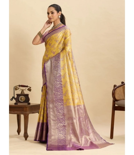 Generic Women's Faux_Banarasi_Silk Woven Saree With Unstitched Blouse 5.5Mtr (Yellow)
