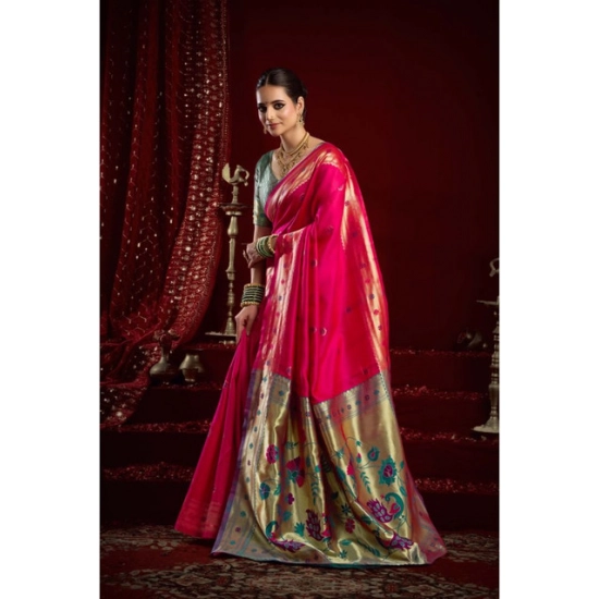 Generic Women's Silk Blend Woven Saree With Unstitched Blouse 5.5 Mtr (Pink)