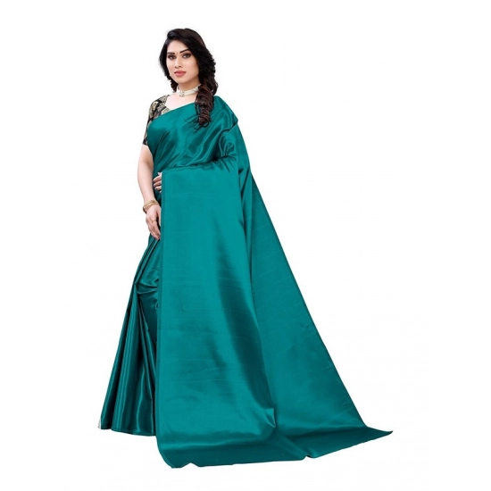 Generic Women's Satin Printed Saree With Unstitched Blouse 5.5Mtr (Teal)