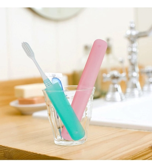 Generic Pack of 4_Plastic Toothbrush Holder Travel 4-PieceS SeT Tube Cases (Color: Assorted )