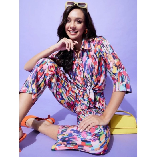 Generic Women's Polyester Floral 3-4th Sleeve Co-Ord Set (Multicolor) Generic Women's Polyester Floral 3-4th Sleeve Co-Ord Set (Multicolor)