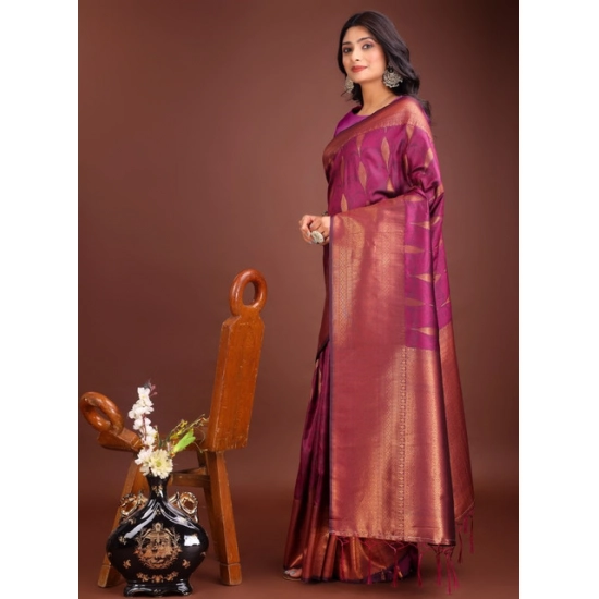 Generic Women's Banarasi Silk Printed Saree With Unstitched Blouse 5.5Mtr (Purple) Generic Women's Banarasi Silk Printed Saree With Unstitched Blouse 5.5Mtr (Purple)
