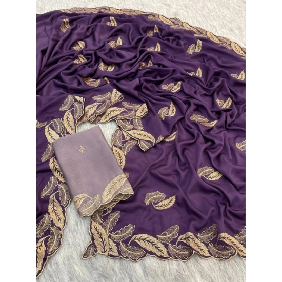 Generic Women's Chiffon Embroidered Saree With Unstitched Blouse 5.5Mtr (Purple) Generic Women's Chiffon Embroidered Saree With Unstitched Blouse 5.5Mtr (Purple)