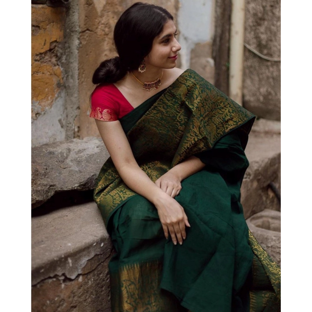 Generic Women's Soft Lichi Silk Printed Saree With Unstitched Blouse 5.5Mtr (Green) Generic Women's Soft Lichi Silk Printed Saree With Unstitched Blouse 5.5Mtr (Green)