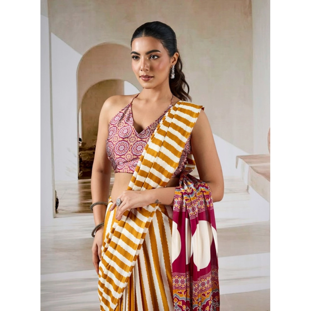 Generic Women's Satin Crepe Printed Saree With Unstitched Blouse 5.5Mtr (Mustard) Generic Women's Satin Crepe Printed Saree With Unstitched Blouse 5.5Mtr (Mustard)