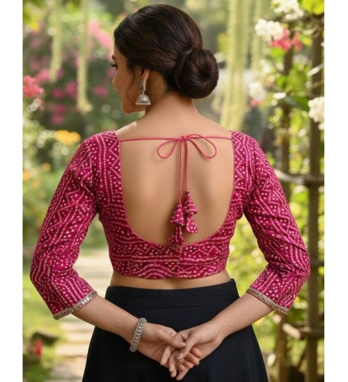 Generic Women's Rayon Sabyasachi Style Round Neck Padded Blouse (Pink, 38 Ready Size (Self-Alterable 36–40)