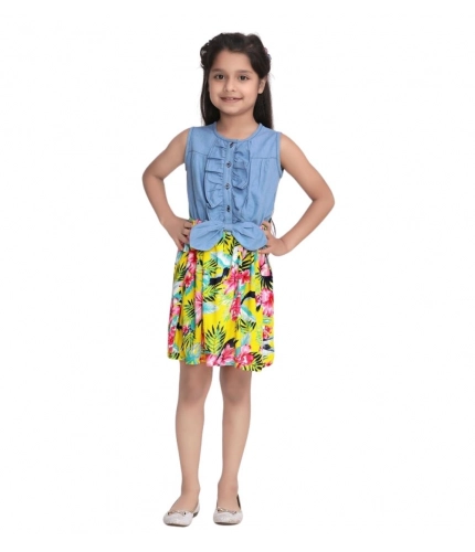 Generic Girl's Denim Floral Sleeveless Dress (Blue-Yellow) Generic Girl's Denim Floral Sleeveless Dress (Blue-Yellow)