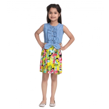 Generic Girl's Denim Floral Sleeveless Dress (Blue-Yellow) Generic Girl's Denim Floral Sleeveless Dress (Blue-Yellow)