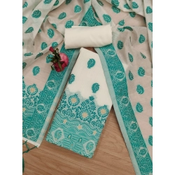 Women's Banarasi Silk Printed Unstitched Salwar Suit Material With Dupatta (Teal, 3Mtrs)