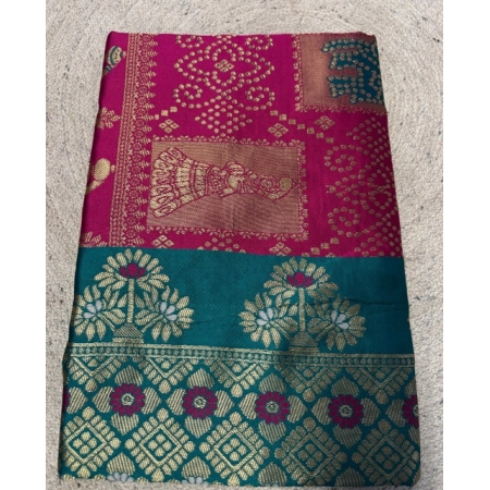 Generic Women's Jacquard Printed Saree With Unstitched Blouse 5.5Mtr (Magenta)