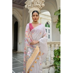 Generic Women's Blended_Cotton Floral Weaving Pattern Saree With Unstitched Blouse 5.5Mtr (Yellow)