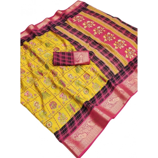 Generic Women's Dola Silk Printed Saree With Unstitched Blouse 5.5Mtr (Yellow) Generic Women's Dola Silk Printed Saree With Unstitched Blouse 5.5Mtr (Yellow)