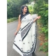 Generic Women's Linen Printed Saree With Unstitched Blouse 5.5Mtr (White)