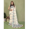Generic Women's Linen Cotton Printed Saree With Unstitched Blouse 5.5Mtr (Off White)