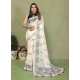 Generic Women's Linen Cotton Printed Saree With Unstitched Blouse 5.5Mtr (Off White)