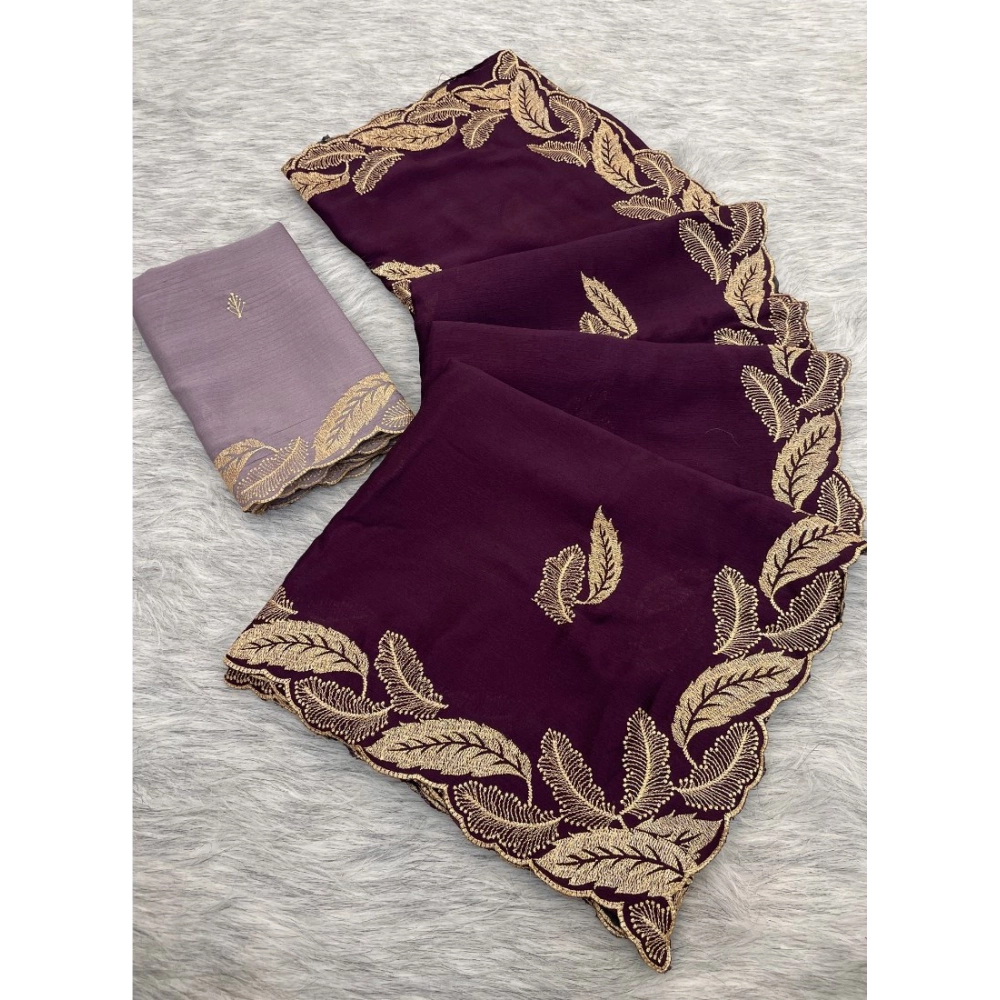 Generic Women's Chiffon Embroidered Saree With Unstitched Blouse 5.5Mtr�(Magenta)