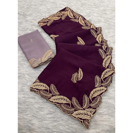 Generic Women's Chiffon Embroidered Saree With Unstitched Blouse 5.5Mtr (Magenta)