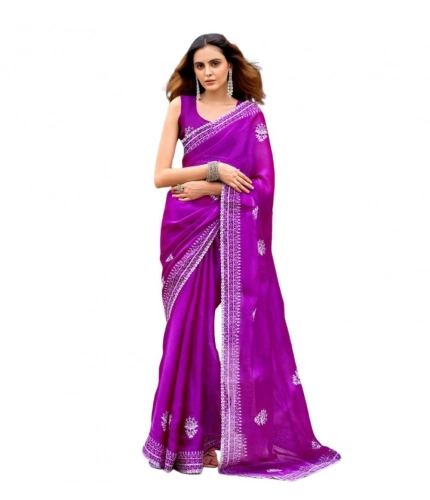 Generic Women's Faux Shimmer Floral Embroidery Ready to wear Saree With Unstitched Blouse 5.5Mtr (Purple) Generic Women's Faux Shimmer Floral Embroidery Ready to wear Saree With Unstitched Blouse 5.5Mtr (Purple)