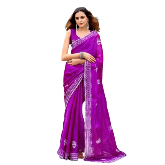 Generic Women's Faux Shimmer Floral Embroidery Ready to wear Saree With Unstitched Blouse 5.5Mtr (Purple) Generic Women's Faux Shimmer Floral Embroidery Ready to wear Saree With Unstitched Blouse 5.5Mtr (Purple)