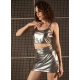 Generic Women's Polyester Solid Shoulder Straps Top (Silver) Generic Women's Polyester Solid Shoulder Straps Top (Silver)