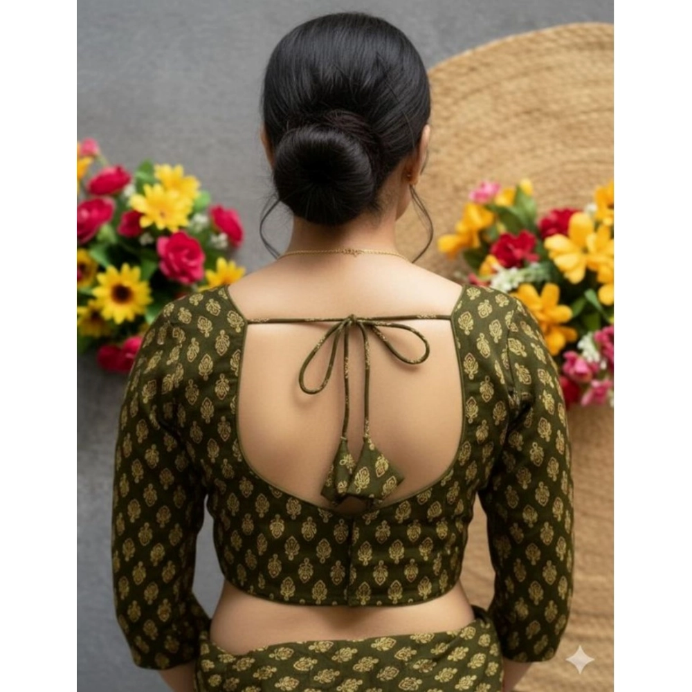 Generic Women's Ajrakh Cotton Halter Neck Padded Blouse (Olive, 38 Ready Size (Self-Alterable 36–40) Generic Women's Ajrakh Cotton Halter Neck Padded Blouse (Olive, 38 Ready Size (Self-Alterable 36–40)