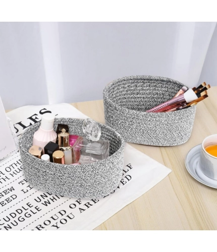 Generic Cotton 8x3 Inch Kidi Round 2 Set Bedside Organizer With Out Lid (Black)