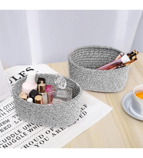 Generic Cotton 8x3 Inch Kidi Round 2 Set Bedside Organizer With Out Lid (Black)