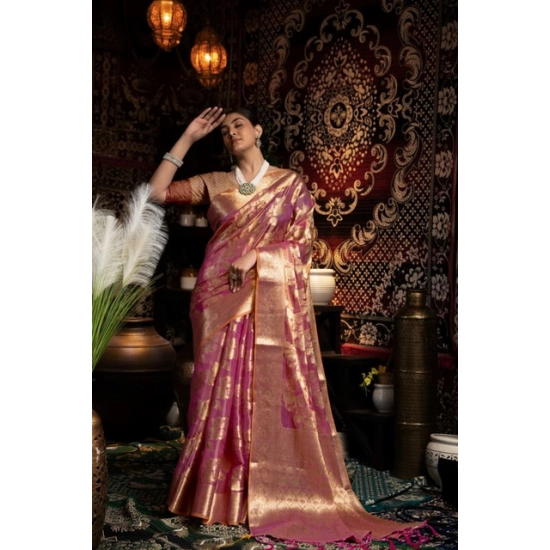 Generic Women's Organza Woven Saree With Unstitched Blouse 5.5Mtr (Purple)