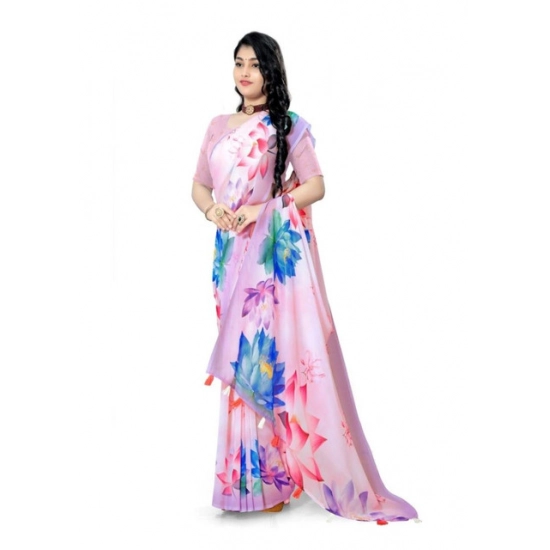 Generic Women's Georgette Floral Printed Saree With Unstitched Blouse 5.5Mtr (Light Pink) Generic Women's Georgette Floral Printed Saree With Unstitched Blouse 5.5Mtr (Light Pink)