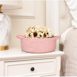 Generic Cotton 8x3 Inch Round Bedside Organizer With Out Lid (Pink)