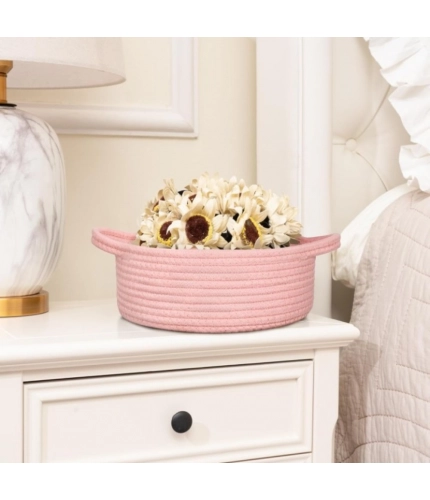 Generic Cotton 8x3 Inch Round Bedside Organizer With Out Lid (Pink)